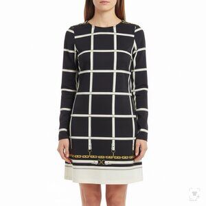 Julie Brown Womens Black & White Polyester/Spandex Chain Print Dress Size S